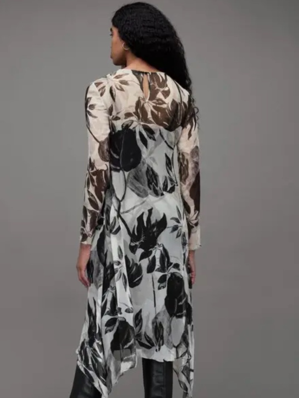 ALLSAINTS Ria Jackie Monochrome Floral Maxi Dress Size 8 - Picture 2 of 10